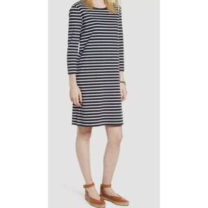 1901 Bow Back Striped T Shirt Dress‎ Sz M Navy Blue White Knit Long Sleeve Shift